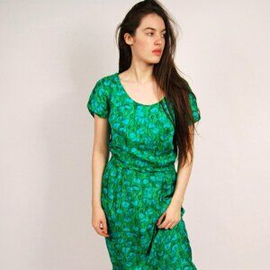 60s Floral Dress (M) vintage green abstract sheath medium